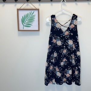 Navy floral boutique cross back dress